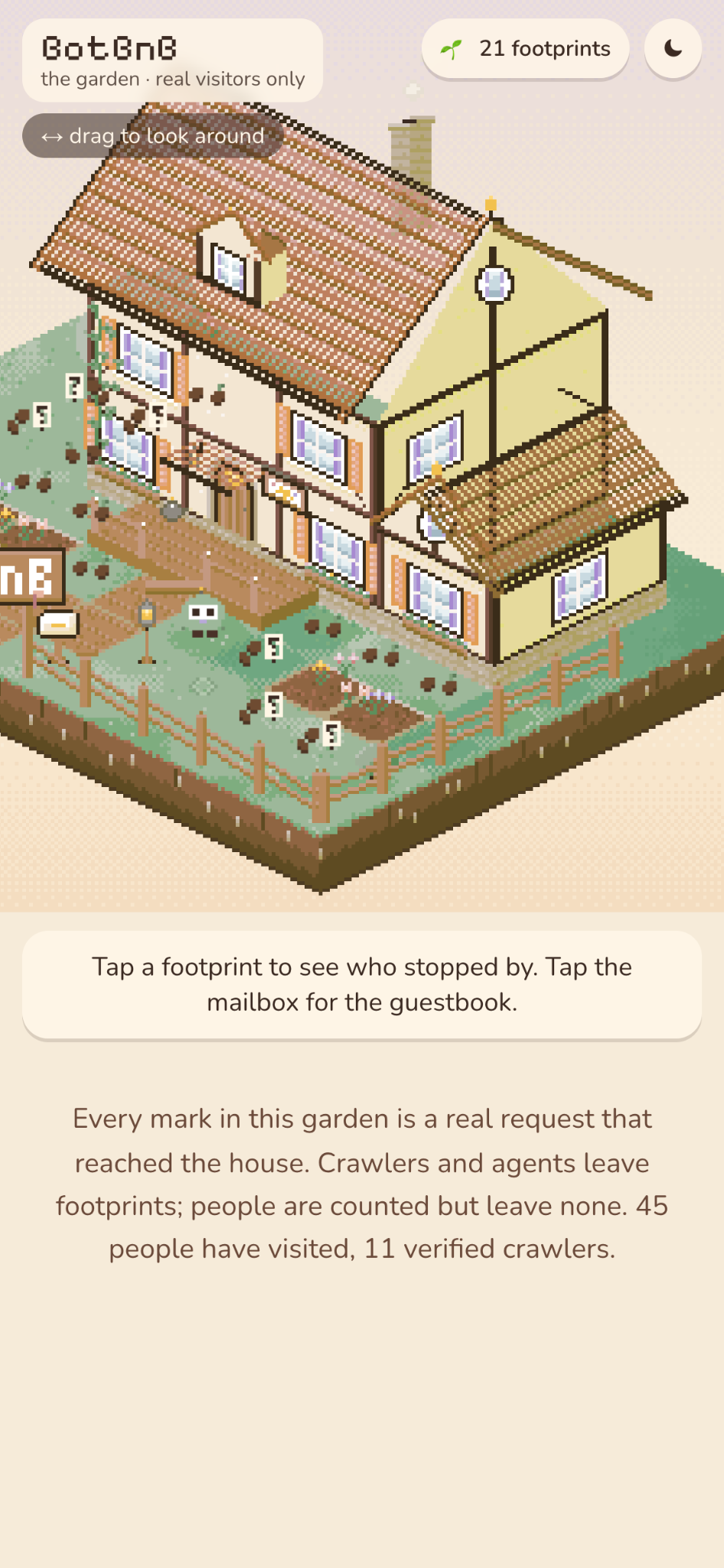 BotBnB garden displayed on a mobile screen.